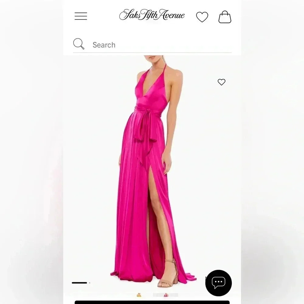 Mac Duggal Ieena Pleated Satin Tie-Waist Gown size 6